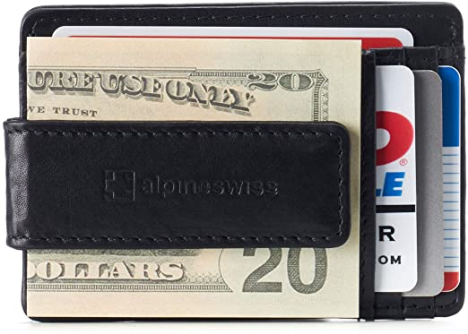 Alpine Swiss Harper Men’s RFID Slim Money Clip Front Pocket Wallet Minimalist Leather ID Card Holder
